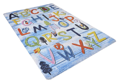 Kids Digital Print Rug – Blue Figured Pattern, Non Slip & Antibacterial Carpet