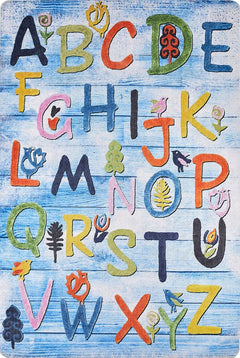 Kids Digital Print Rug – Blue Figured Pattern, Non Slip & Antibacterial Carpet