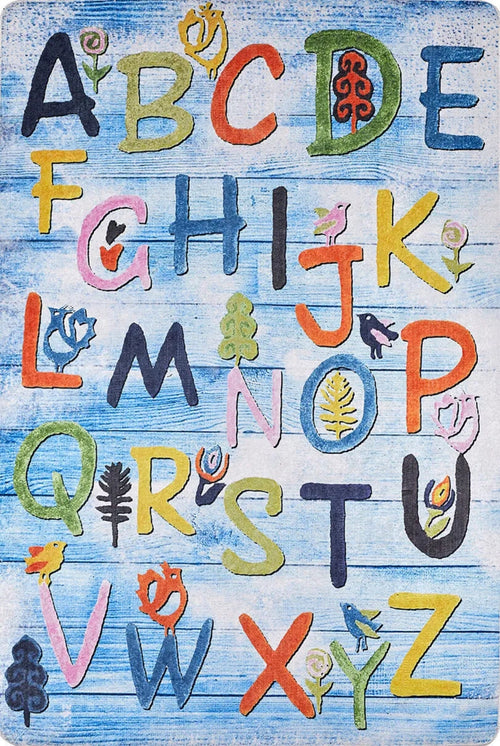 Kids Digital Print Rug – Blue Figured Pattern, Non Slip & Antibacterial Carpet