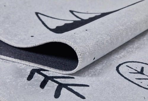 Kids Digital Print Rug – Grey Figured Design, Non-Slip Antibacterial Carpet