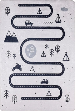 Kids Digital Print Rug – Grey Figured Design, Non-Slip Antibacterial Carpet