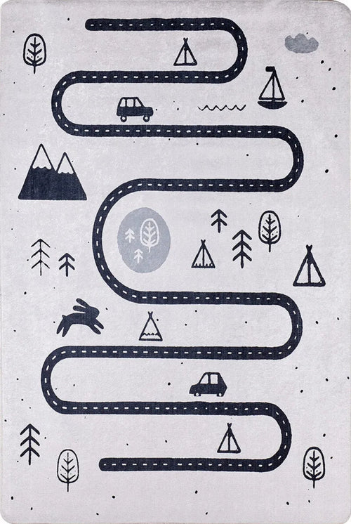 Kids Digital Print Rug – Grey Figured Design, Non-Slip Antibacterial Carpet