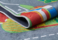 Kids Digital Print Rug - Gray Figured Design, Antibacterial Non Slip Carpet