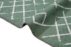 Green Geometric Area Rug - Cotton Chenille Digital Print Carpet for Living Room