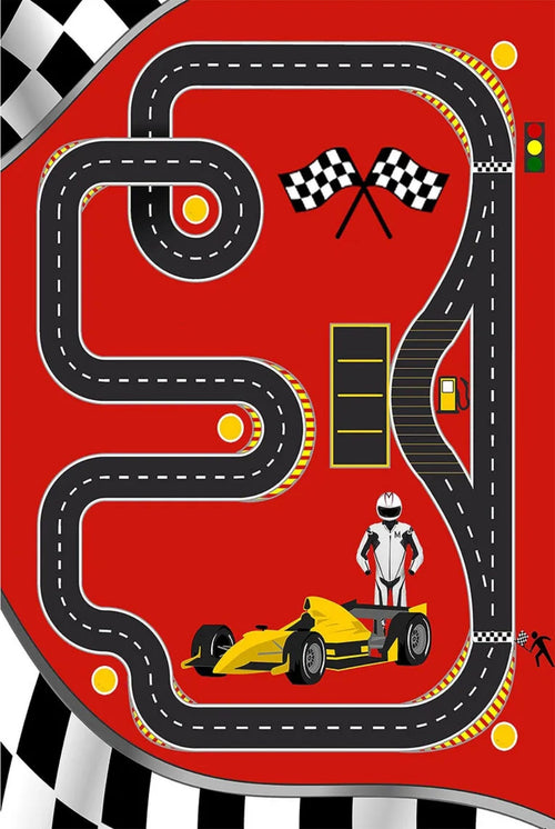 Kids Digital Print Rug - Red Figured Children's Area Rug | Non Slip & Antibacterial