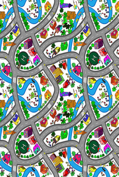 Leshan Blue Figured Digital Print Kids Rug