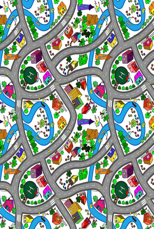 Leshan Blue Figured Digital Print Kids Rug