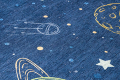 Kids Cotton Rug - Navy Blue Figured Chenille Digital Print Carpet by Pia Monte