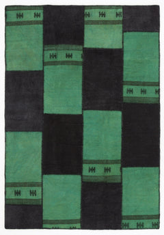Teselya 304 Green Patchwork Wool Handmade Area Rug 5'3" x 7'7"