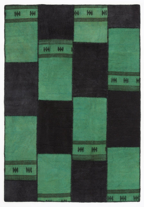 Teselya 304 Green Patchwork Wool Handmade Area Rug 5'3" x 7'7"