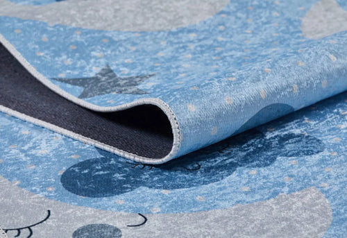 Kids Digital Print Rug - Blue Figured Design, Non Slip Antibacterial Carpet