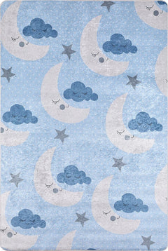 Kids Digital Print Rug - Blue Figured Design, Non Slip Antibacterial Carpet