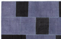 Teselya 0313 Blue Patchwork Wool Handmade Area Rug 5'3" x 7'7"