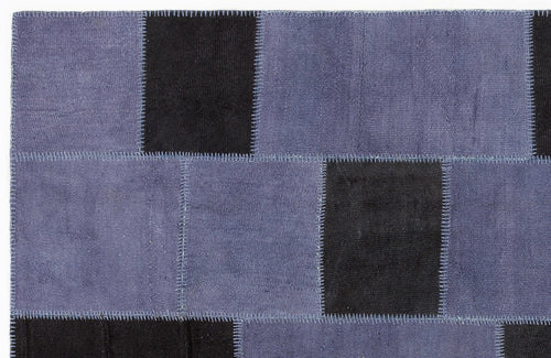 Teselya 0313 Blue Patchwork Wool Handmade Area Rug 5'3" x 7'7"