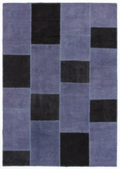 Teselya 0313 Blue Patchwork Wool Handmade Area Rug 5'3" x 7'7"