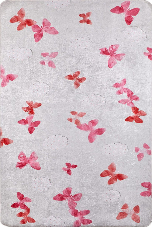 Kids Digital Print Rug - White Figured Antibacterial Non Slip Carpet