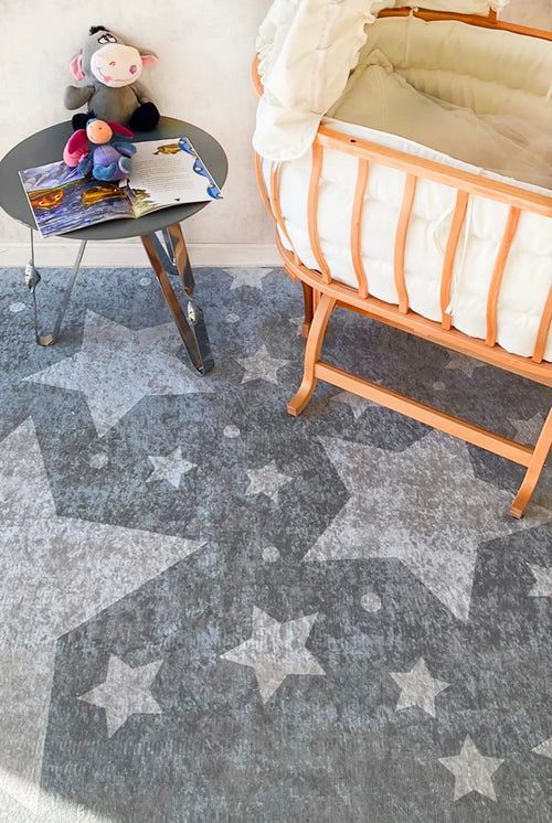 Barselona Grey Figured Digital Print Kids Rug