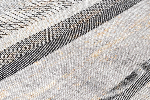 Grey Striped Area Rug | Cotton Chenille Digital Print Carpet by Pia Monte