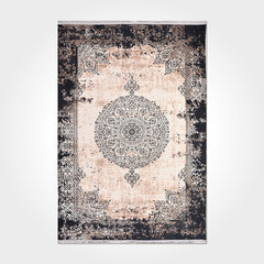 Chenille Kilim Rug - Washable Non Slip Black Frame Area Rug for Living Room