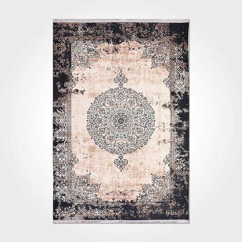 Chenille Kilim Rug - Washable Non Slip Black Frame Area Rug for Living Room