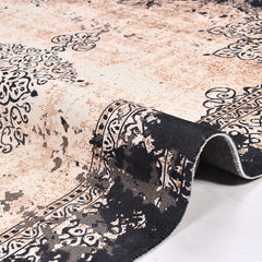 Chenille Kilim Rug - Washable Non Slip Black Frame Area Rug for Living Room