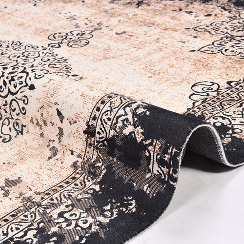 Chenille Kilim Rug - Washable Non Slip Black Frame Area Rug for Living Room