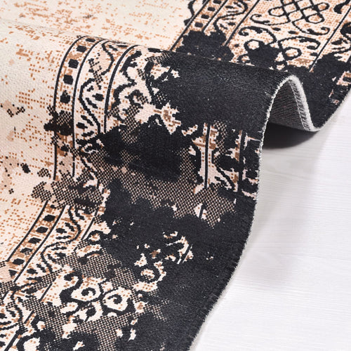 Chenille Kilim Rug - Washable Non Slip Black Frame Area Rug for Living Room