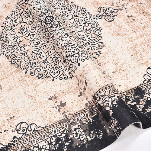 Chenille Kilim Rug - Washable Non Slip Black Frame Area Rug for Living Room