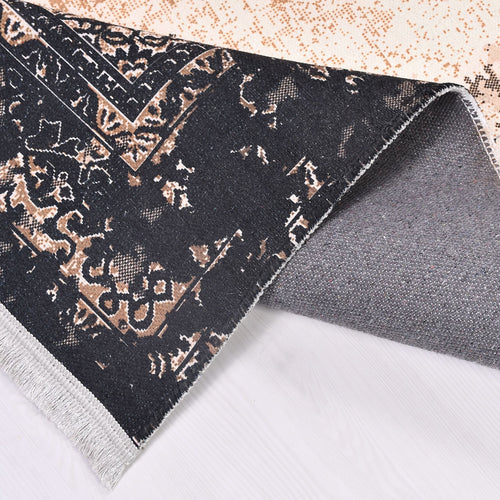 Chenille Kilim Rug - Washable Non Slip Black Frame Area Rug for Living Room