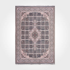 Chenille Area Rug - Washable Non Slip Cream Frame Rug With Kilim Design