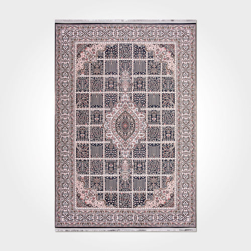 Chenille Area Rug - Washable Non Slip Cream Frame Rug With Kilim Design