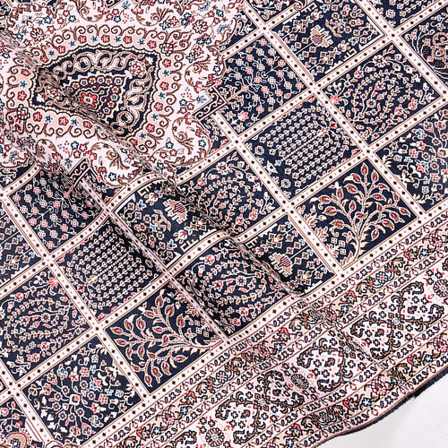 Chenille Area Rug - Washable Non Slip Cream Frame Rug With Kilim Design