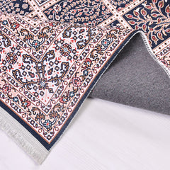 Chenille Area Rug - Washable Non Slip Cream Frame Rug With Kilim Design