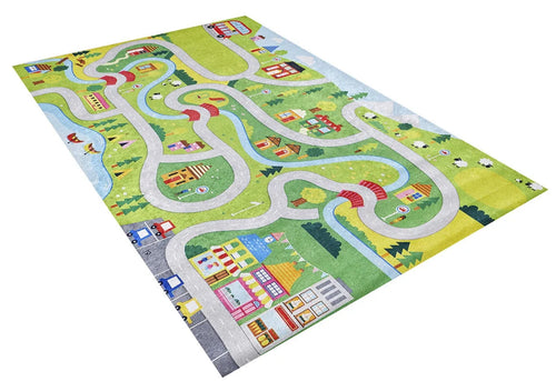 Kids Digital Print Rug - Green Patterned Carpet | Non Slip, Antibacterial & Washable