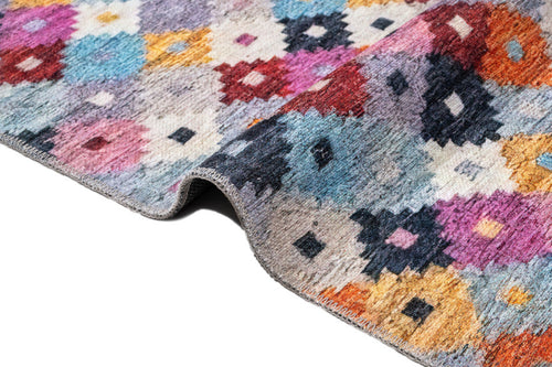 Pink Floral Area Rug - Cotton Chenille Digital Print Carpet for Living Room