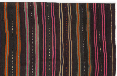 Girit Brown Striped Wool Handmade Area Rug 5'0" x 6'8"