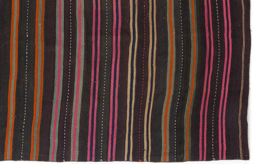 Girit Brown Striped Wool Handmade Area Rug 5'0" x 6'8"