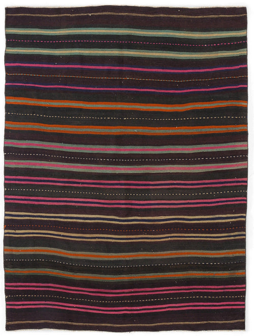Girit Brown Striped Wool Handmade Area Rug 5'0" x 6'8"