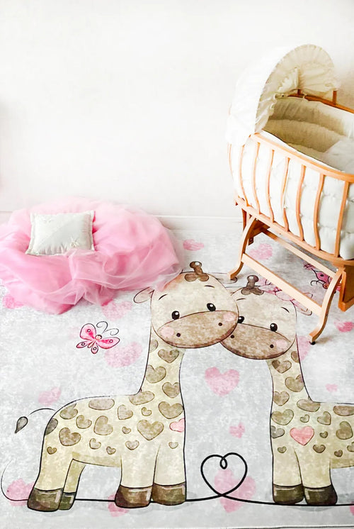Kids Pink Rug – Figured Digital Print Non Slip Washable Area Carpet