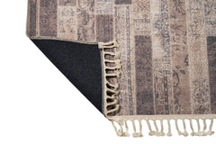 Geometric Area Rug - Beige Cotton Chenille Digital Print Carpet for Living Room