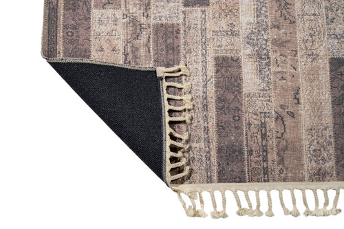 Geometric Area Rug - Beige Cotton Chenille Digital Print Carpet for Living Room