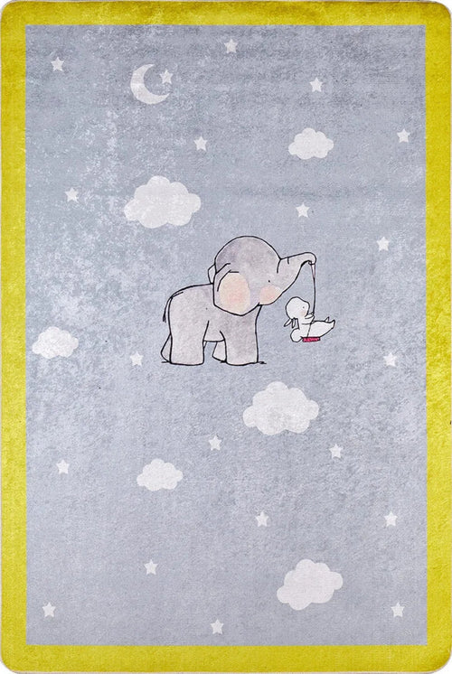 Kids Digital Print Rug – Grey Figured Children's Area Rug, Non Slip & Antibacterial