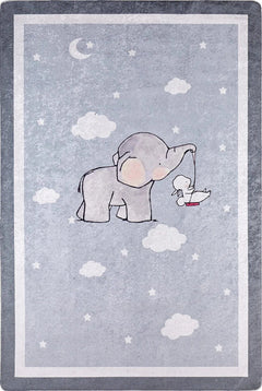 Kids Grey Rug – Digital Print Figured Pattern Carpet | Antibacterial, Non Slip Playroom Mat