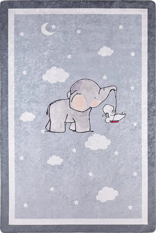 Kids Grey Rug – Digital Print Figured Pattern Carpet | Antibacterial, Non Slip Playroom Mat