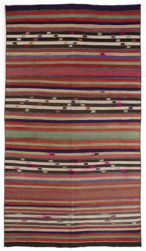 Girit Beige Striped Wool Handmade Area Rug 5'4" x 9'7"