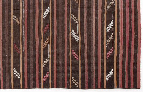 Girit Beige Striped Wool Handmade Area Rug 5'11" x 11'0"