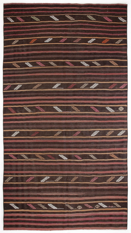 Girit Beige Striped Wool Handmade Area Rug 5'11" x 11'0"