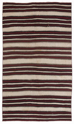 Girit 0480 Beige Striped Wool Handmade Area Rug 4'10" x 8'2"