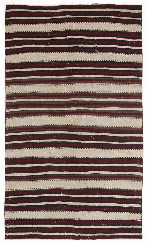 Girit 0480 Beige Striped Wool Handmade Area Rug 4'10" x 8'2"