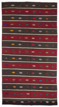 Girit Beige Striped Wool Handmade Area Rug 6'4" x 8'7"